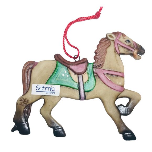 1986 Schmid Shackman Carousel Horse Ornament Vintage Original Label - Picture 1 of 5